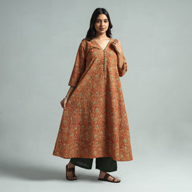 Orange - pedana kalamkari printed cotton kurta with palazzo