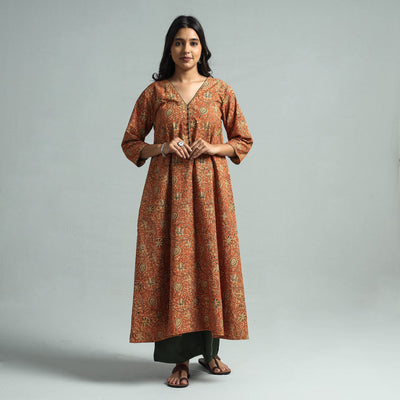 Orange - pedana kalamkari printed cotton kurta with palazzo