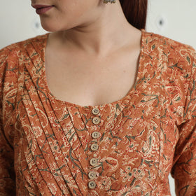 Pedana Kalamkari Block Print Cotton A-Line Kurta For Women