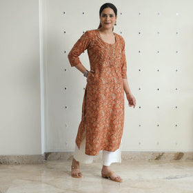 Pedana Kalamkari Block Print Cotton A-Line Kurta For Women