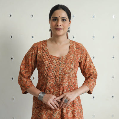 Pedana Kalamkari Block Print Cotton A-Line Kurta For Women