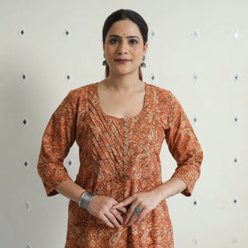 Pedana Kalamkari Block Print Cotton A-Line Kurta For Women