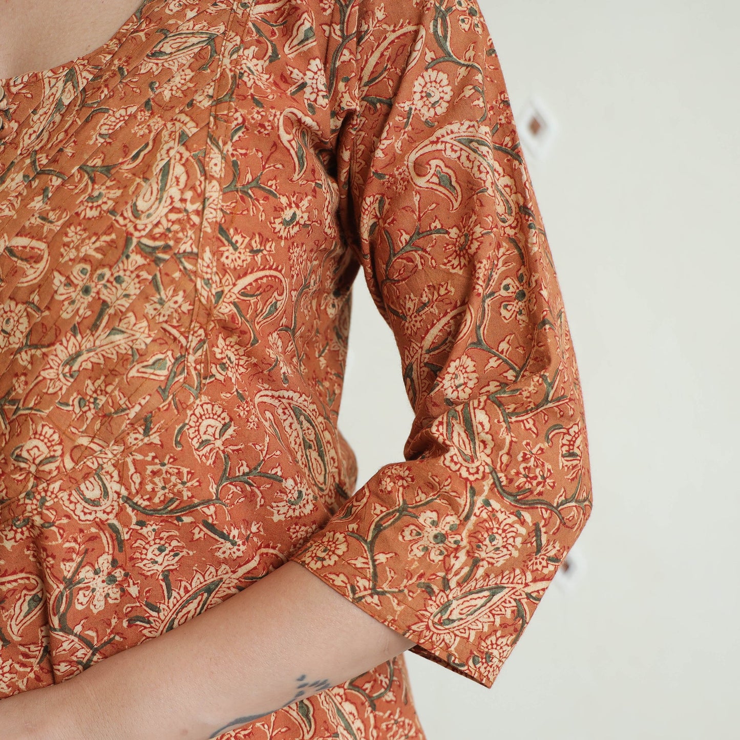 Pedana Kalamkari Block Print Cotton A-Line Kurta For Women