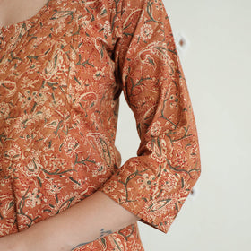 Pedana Kalamkari Block Print Cotton A-Line Kurta For Women