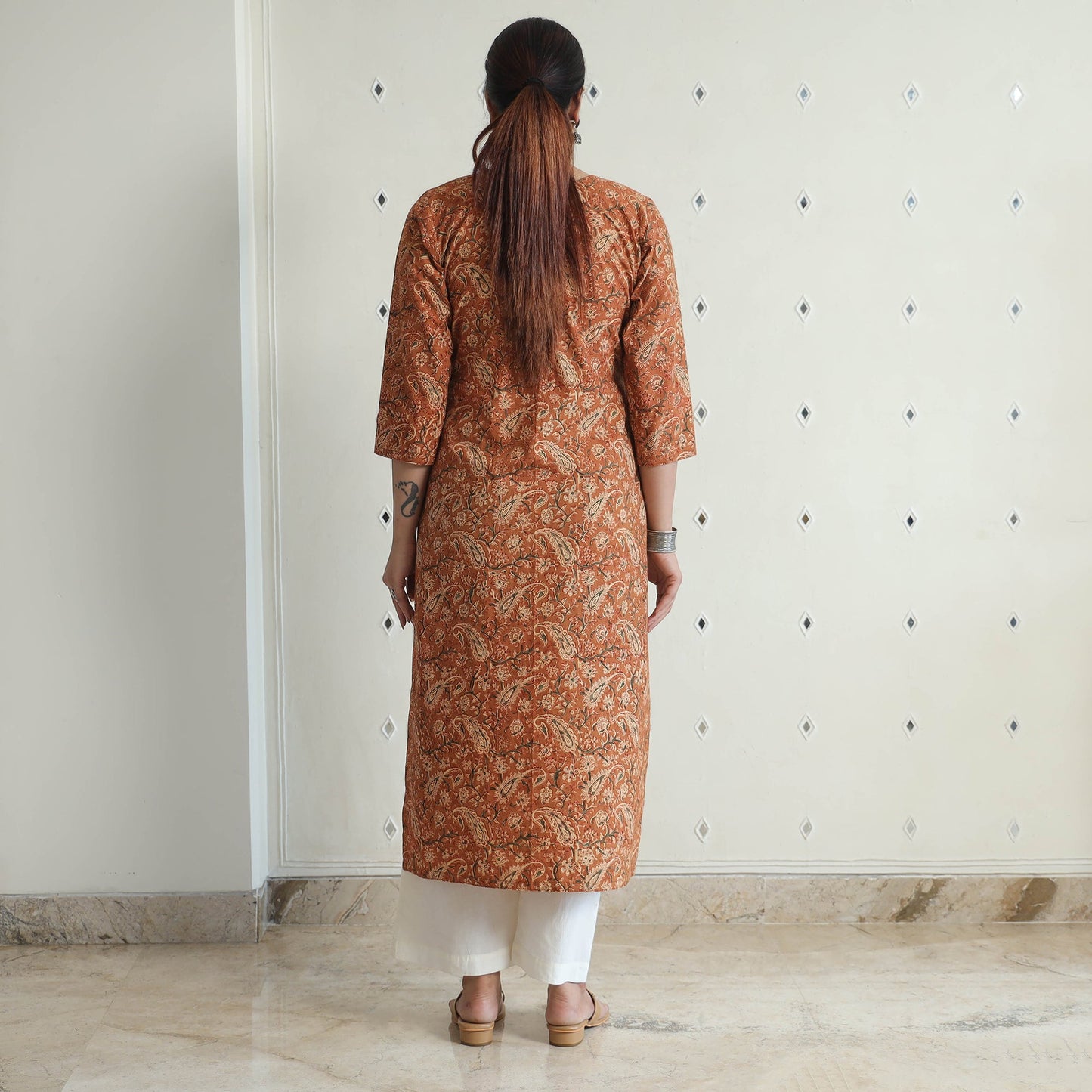 Pedana Kalamkari Block Print Cotton A-Line Kurta For Women