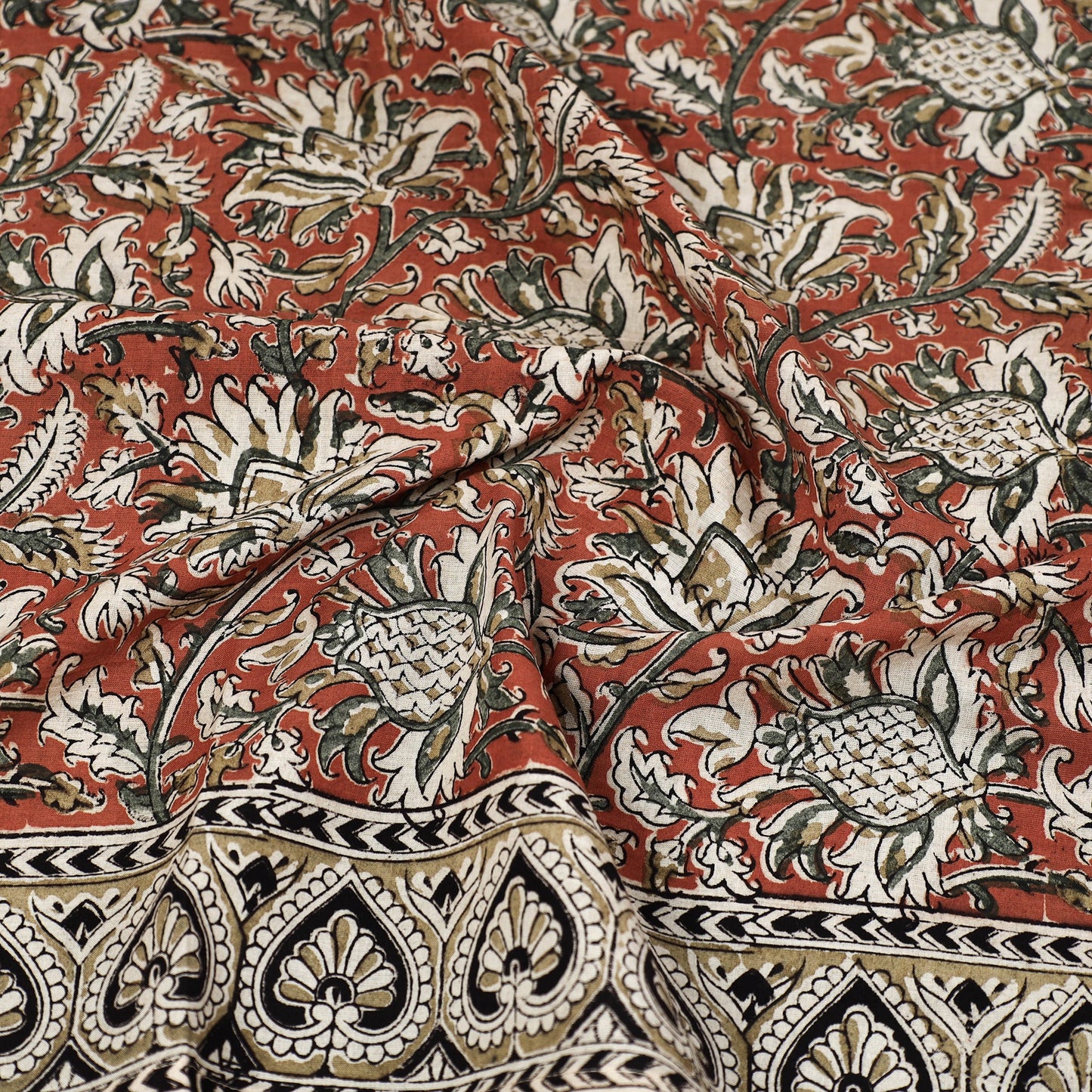 Orange Pedana Kalamkari Block Printed Natural Dyed Cotton Scarf