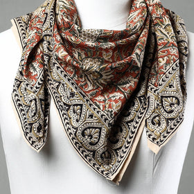 Orange Pedana Kalamkari Block Printed Natural Dyed Cotton Scarf