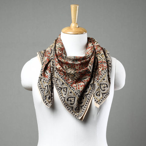 Orange Pedana Kalamkari Block Printed Natural Dyed Cotton Scarf