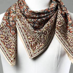 Orange Pedana Kalamkari Block Printed Natural Dyed Cotton Scarf