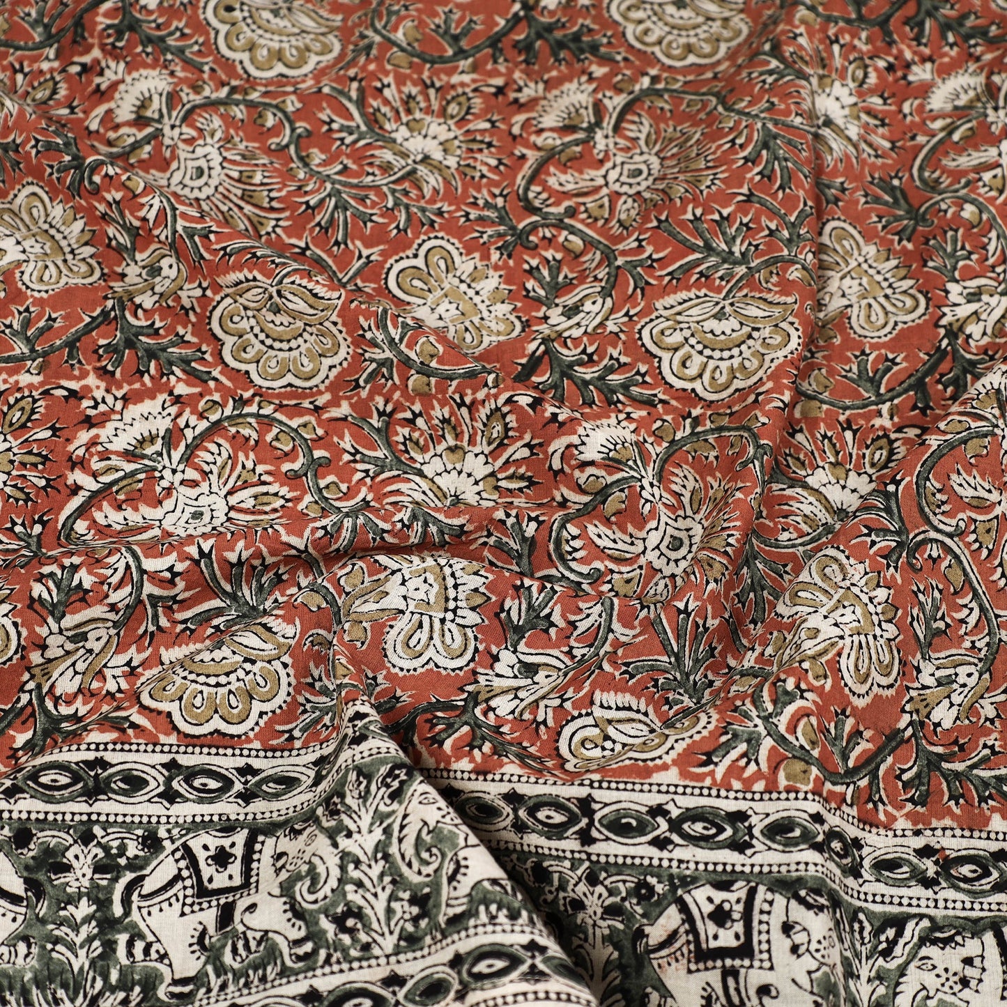 Orange Pedana Kalamkari Block Printed Natural Dyed Cotton Scarf 