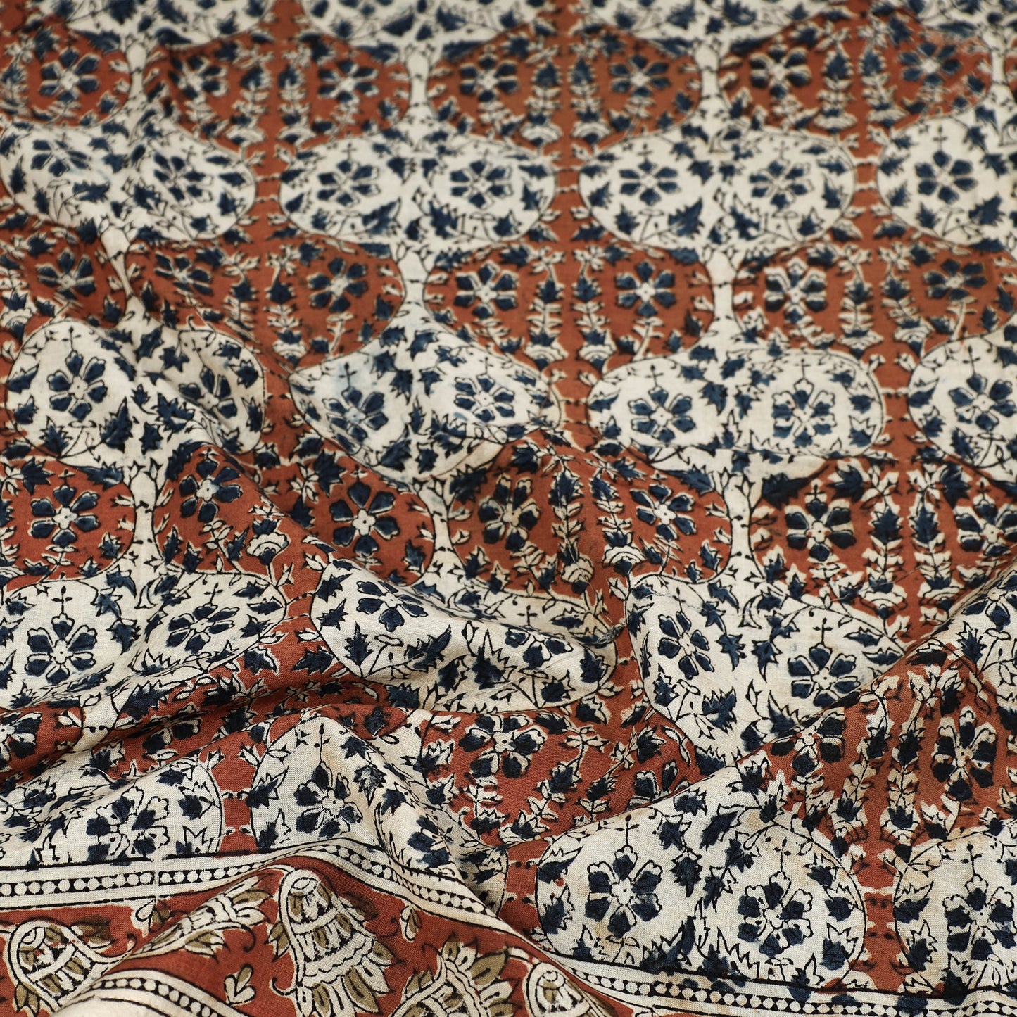 Orange Pedana Kalamkari Block Printed Natural Dyed Cotton Scarf