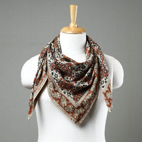Orange Pedana Kalamkari Block Printed Natural Dyed Cotton Scarf
