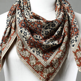 Orange Pedana Kalamkari Block Printed Natural Dyed Cotton Scarf
