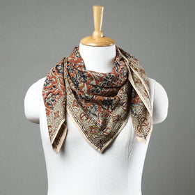 Orange Pedana Kalamkari Block Printed Natural Dyed Cotton Scarf