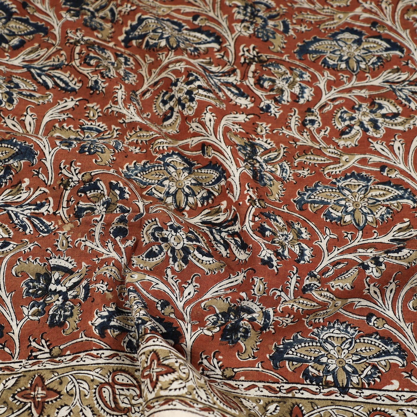 Orange Pedana Kalamkari Block Printed Natural Dyed Cotton Scarf