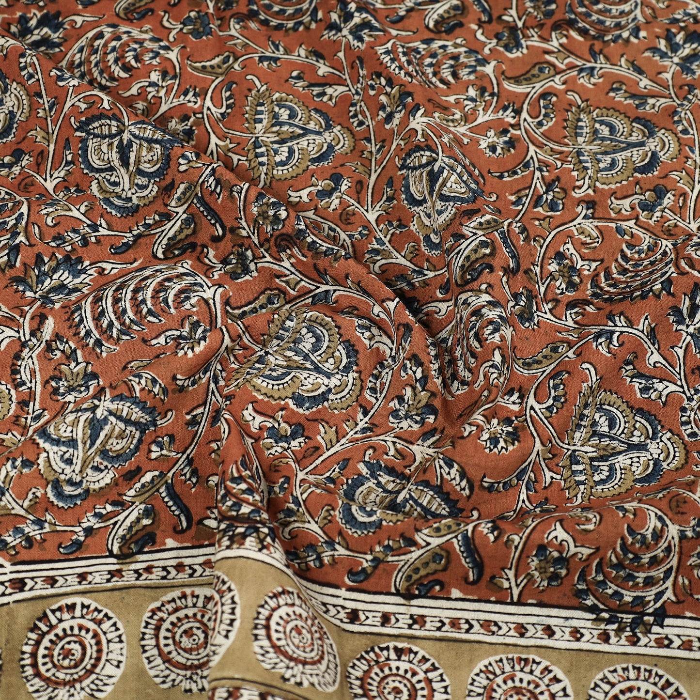 Orange Pedana Kalamkari Block Printed Natural Dyed Cotton Scarf