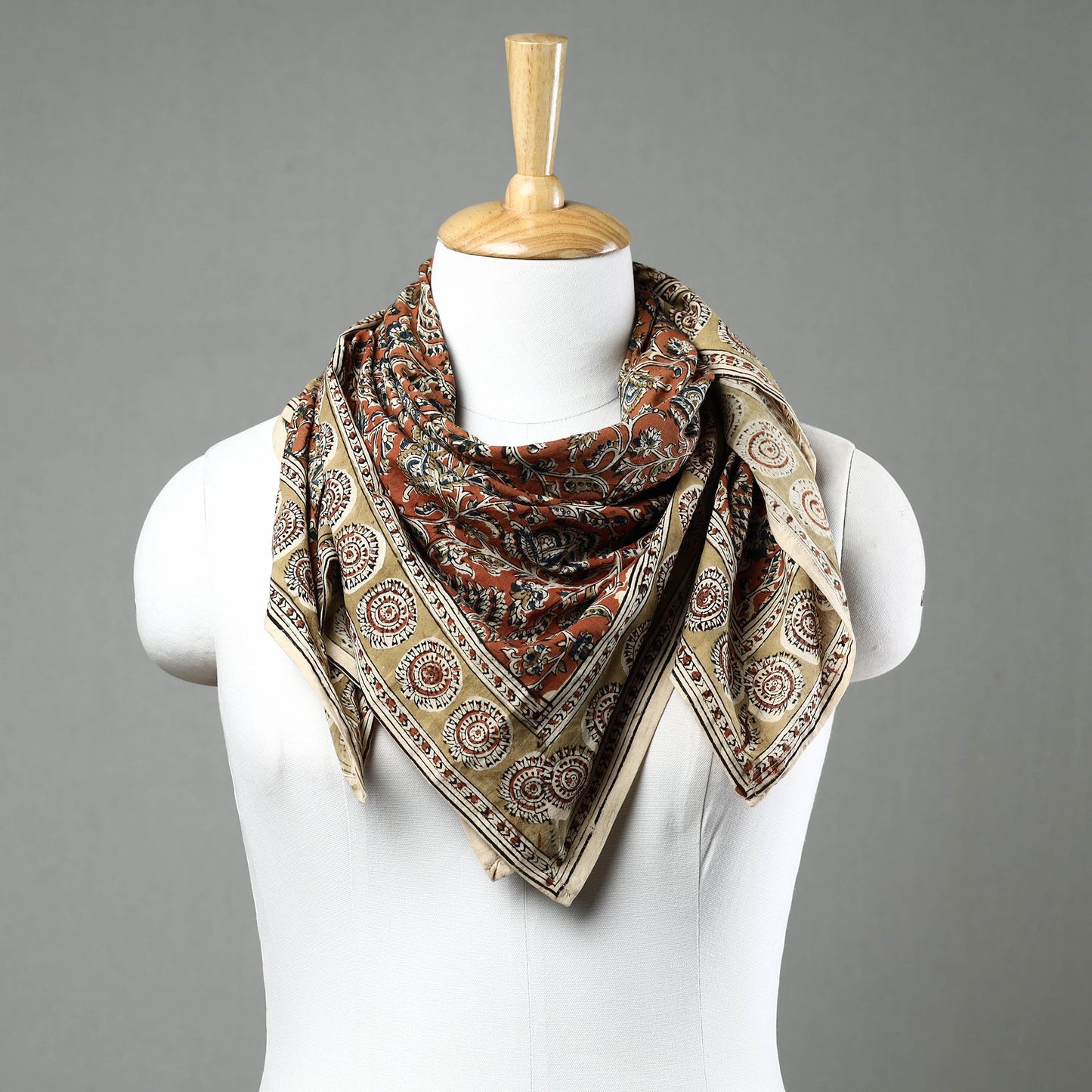 Orange Pedana Kalamkari Block Printed Natural Dyed Cotton Scarf