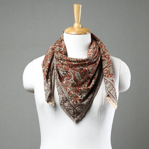 Orange Pedana Kalamkari Block Printed Natural Dyed Cotton Scarf