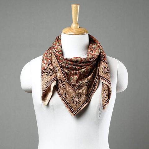 Orange Pedana Kalamkari Block Printed Natural Dyed Cotton Scarf