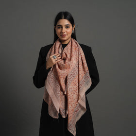 Orange Block Print Pedana Kalamkari Wool Stole