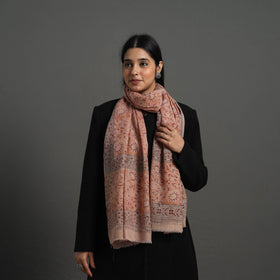 Orange Block Print Pedana Kalamkari Wool Stole