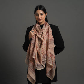 Orange Block Print Pedana Kalamkari Wool Stole