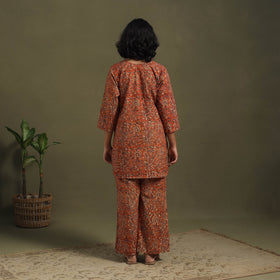 Orange Pedana Natural Dyed Block Print Kalamkari Co-ord Set 