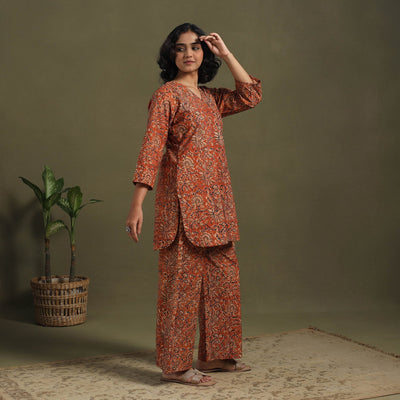 Orange Pedana Natural Dyed Block Print Kalamkari Co-ord Set 