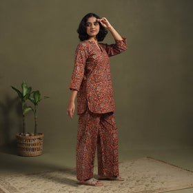 Orange Pedana Natural Dyed Block Print Kalamkari Co-ord Set 