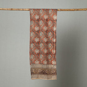 Orange Pedana Block Print Natural Dyed Cotton Kalamkari Stole