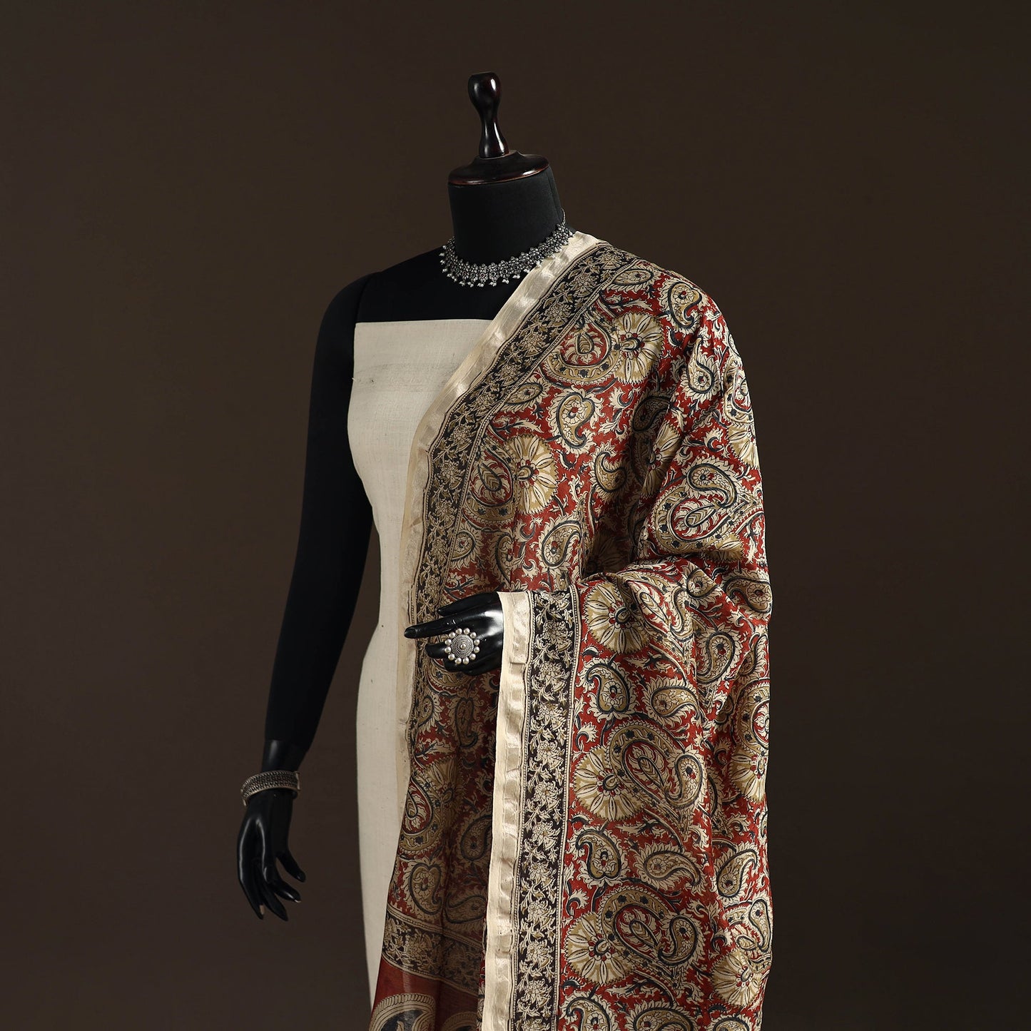 Orange - pedana natural dyed hand kalamkari dupatta