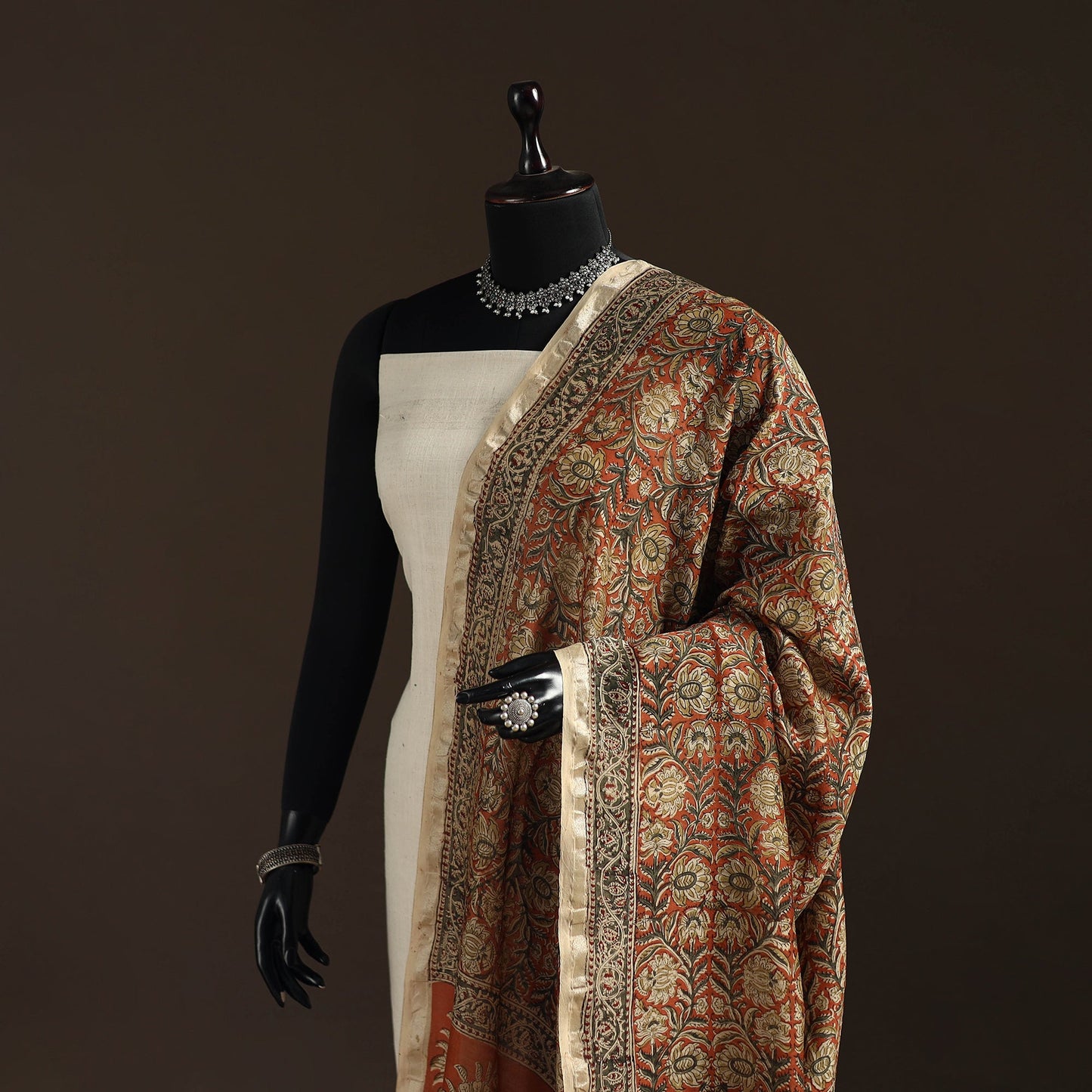 Orange - pedana natural dyed hand kalamkari dupatta