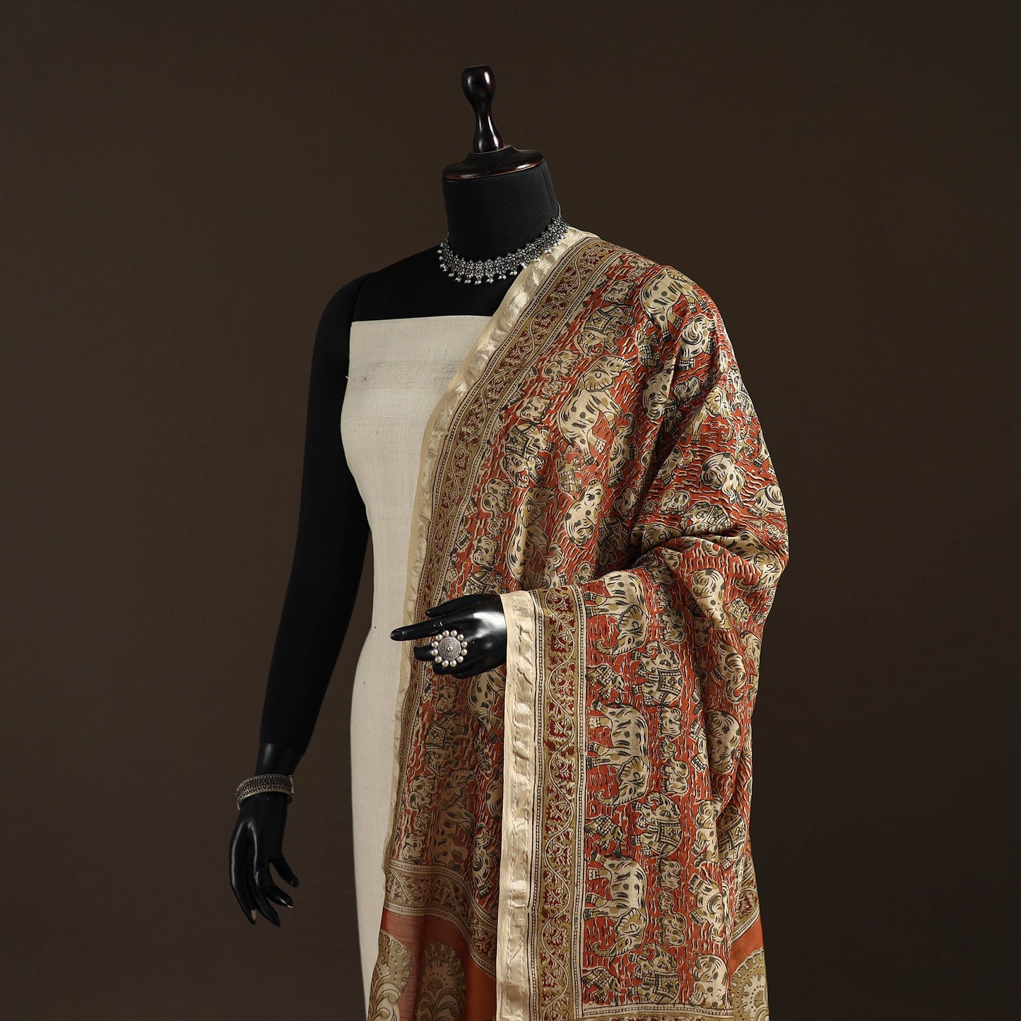 Orange - pedana natural dyed hand kalamkari dupatta