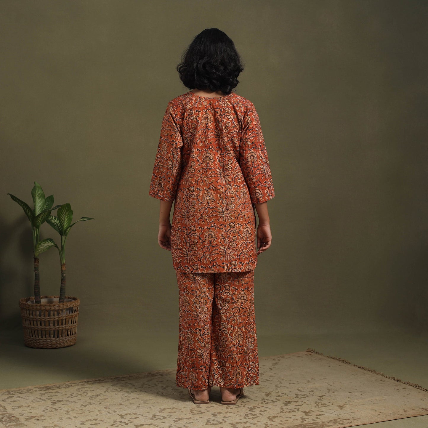 Orange Pedana Natural Dyed Block Print Kalamkari Co-ord Set 