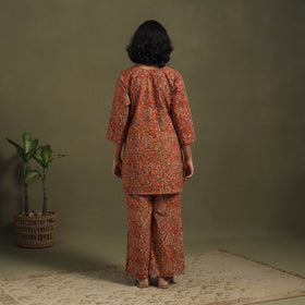 Orange Pedana Natural Dyed Block Print Kalamkari Co-ord Set 
