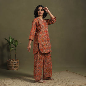 Orange Pedana Natural Dyed Block Print Kalamkari Co-ord Set 