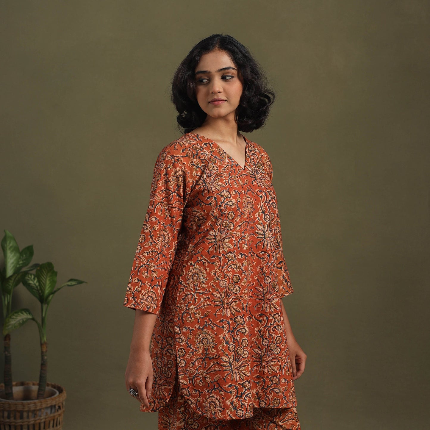 Orange Pedana Natural Dyed Block Print Kalamkari Co-ord Set 