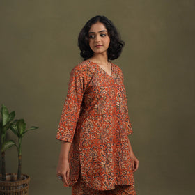 Orange Pedana Natural Dyed Block Print Kalamkari Co-ord Set 