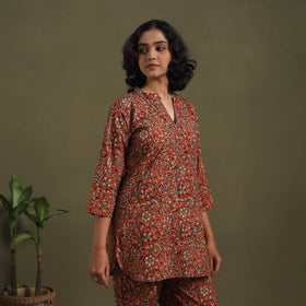 Orange Pedana Natural Dyed Block Print Kalamkari Co-ord Set 