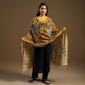 Orange - pen work chanderi silk handpainted kalamkari