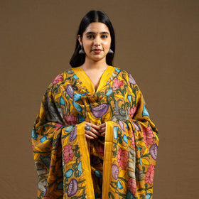 Orange - pen work chanderi silk handpainted kalamkari