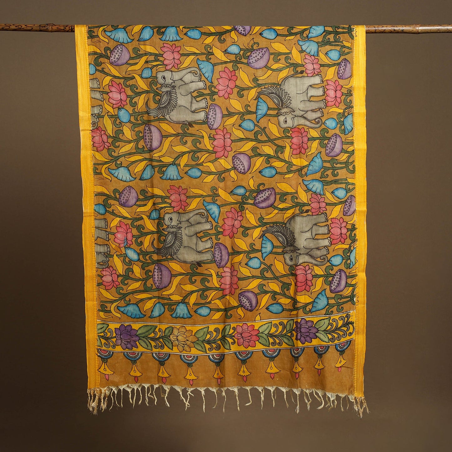 Orange - pen work chanderi silk handpainted kalamkari