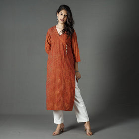 Buy Pipad Block Printed Cotton Long Kurta Online at iTokri.com
