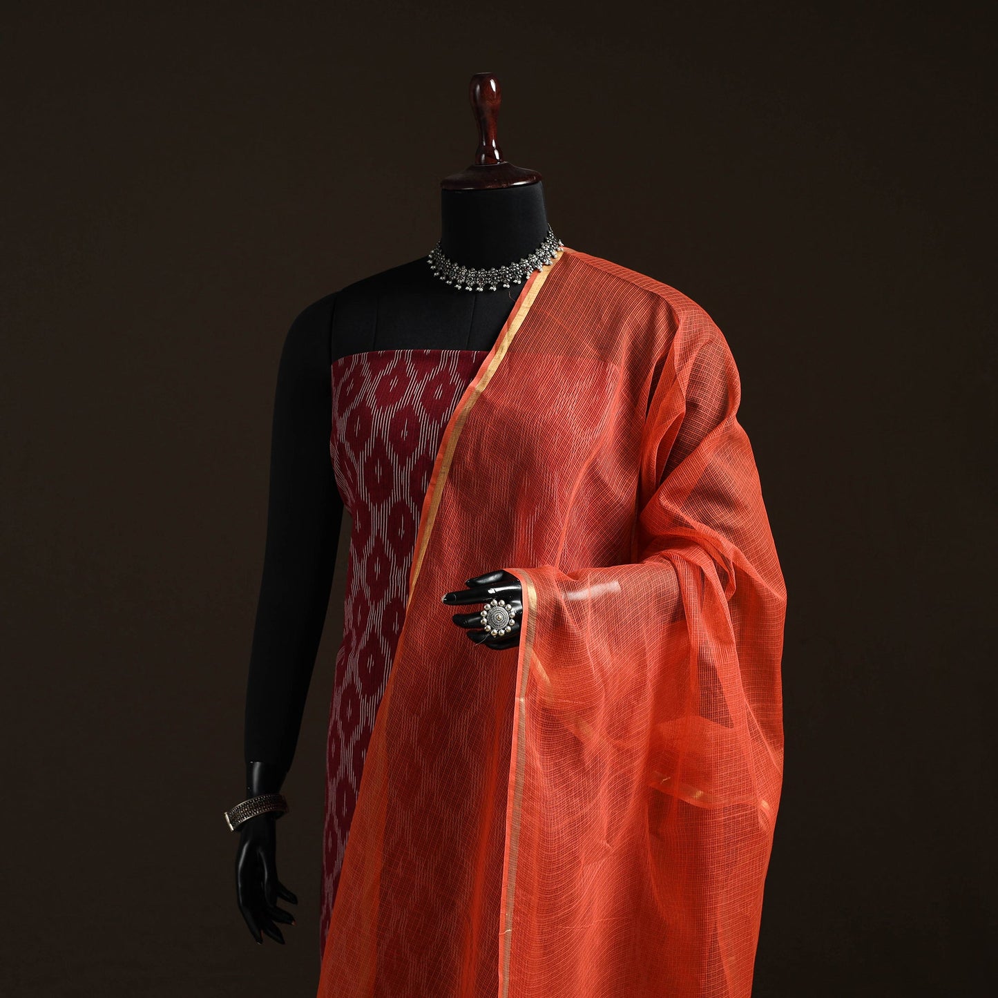 Plain cotton kota doria dupatta 19 - handcrafted