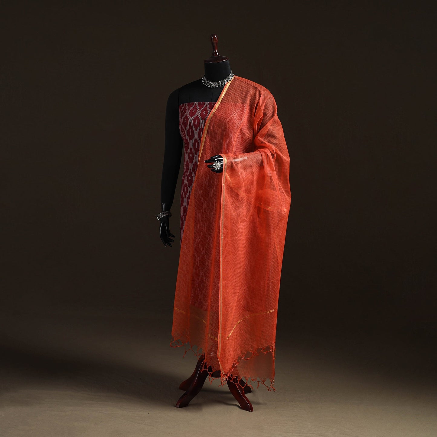 Plain cotton kota doria dupatta 19 - handcrafted