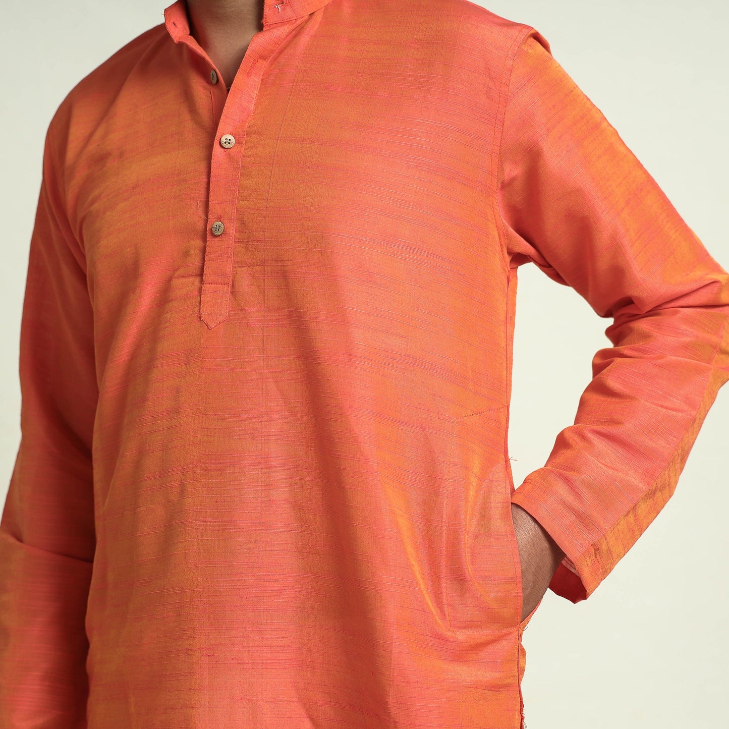 Buy Plain Dyed Slub Silk Men Long Kurta Online at iTokri.com