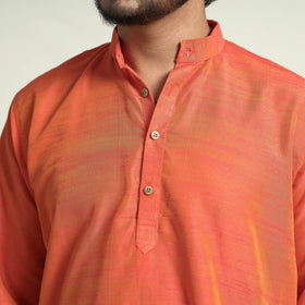 Buy Plain Dyed Slub Silk Men Long Kurta Online at iTokri.com