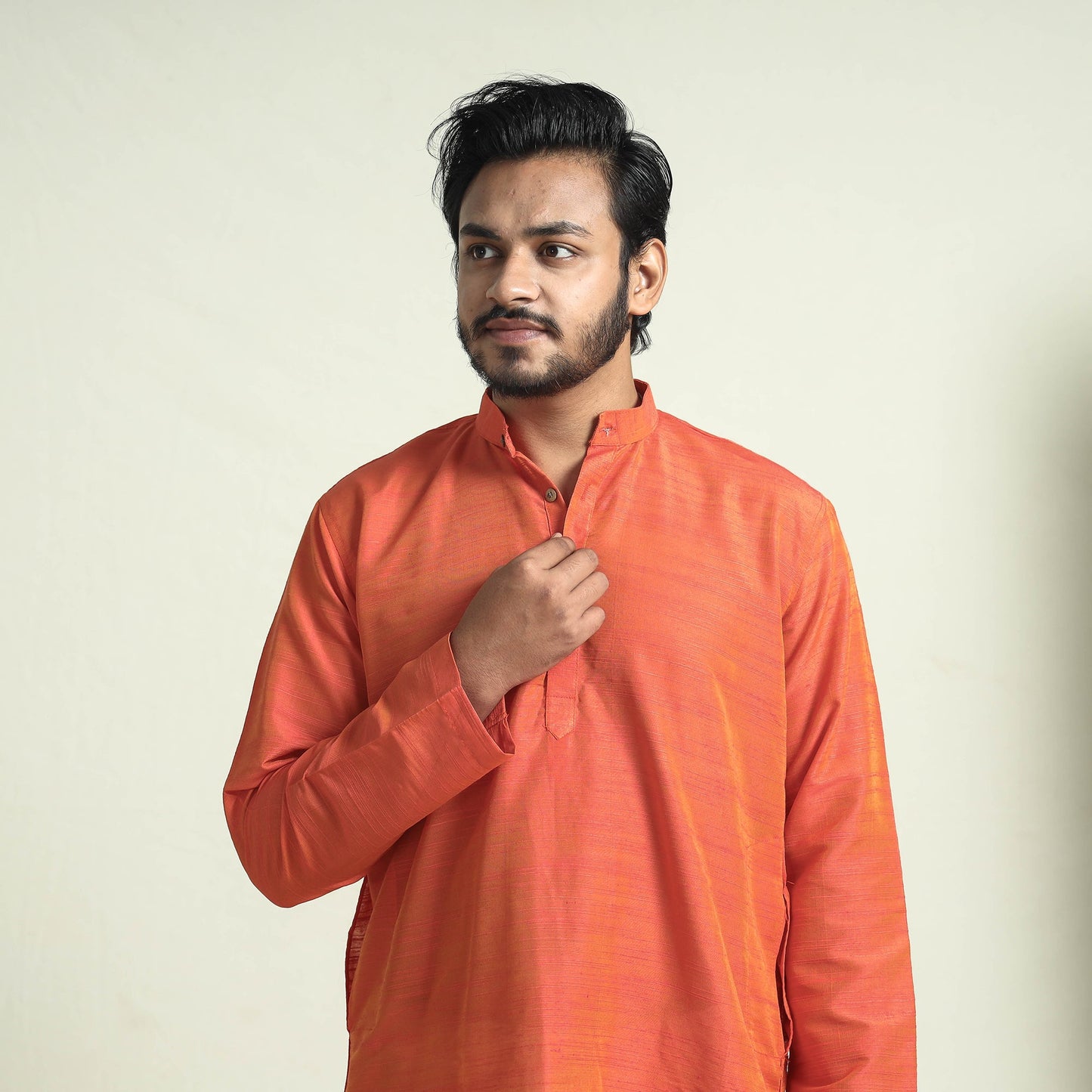 Buy Plain Dyed Slub Silk Men Long Kurta Online at iTokri.com
