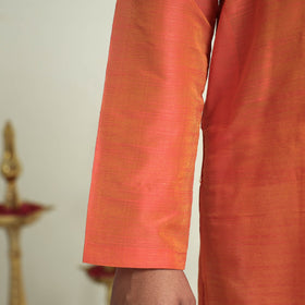 Buy Plain Dyed Slub Silk Men Long Kurta Online at iTokri.com