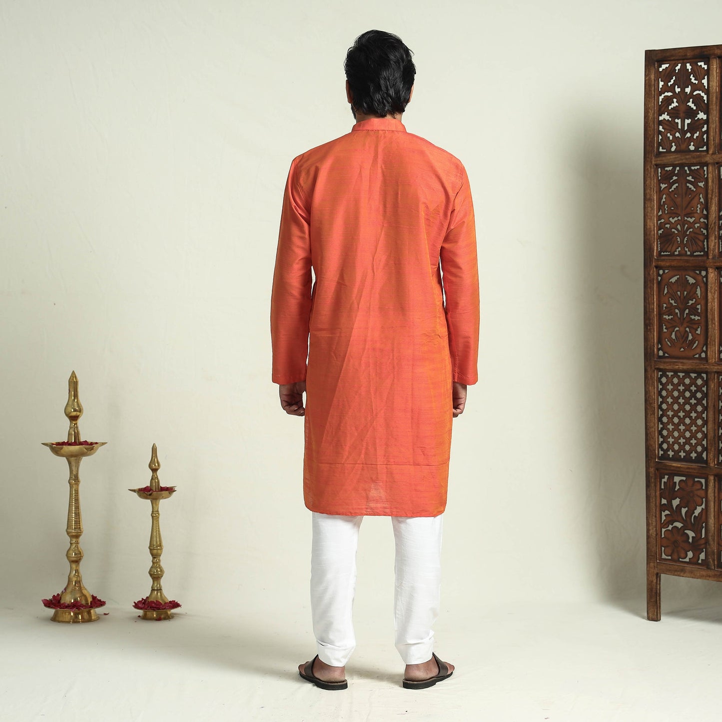 Buy Plain Dyed Slub Silk Men Long Kurta Online at iTokri.com